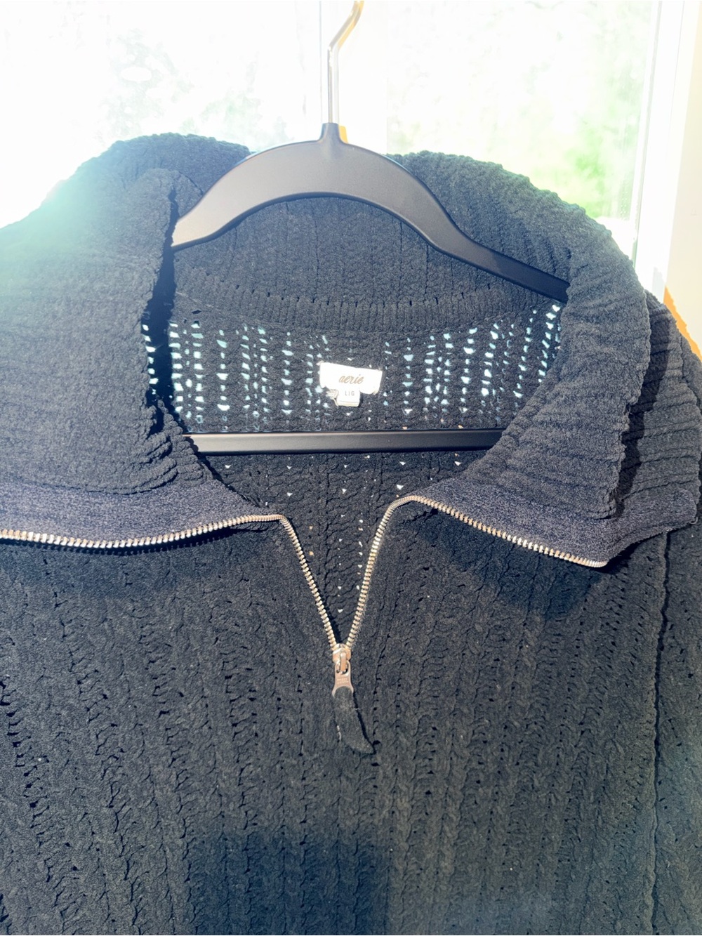 Aerie Half-Zip Chunky Knit Sweater Black - Picture 2 of 4
